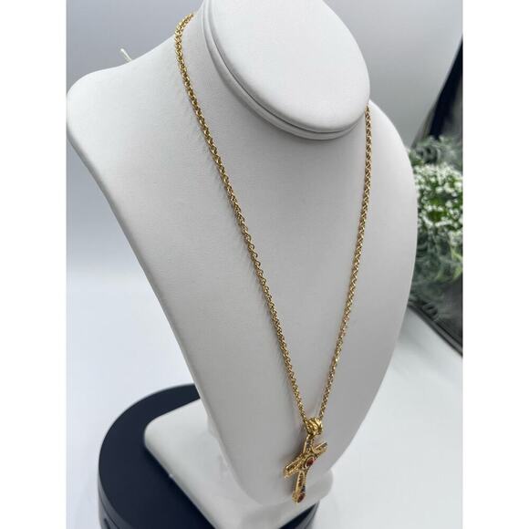 Vintage Designer Signed Camrose & Kross JBK Gold Plated Religious Cross Necklace - Picture 9 of 15